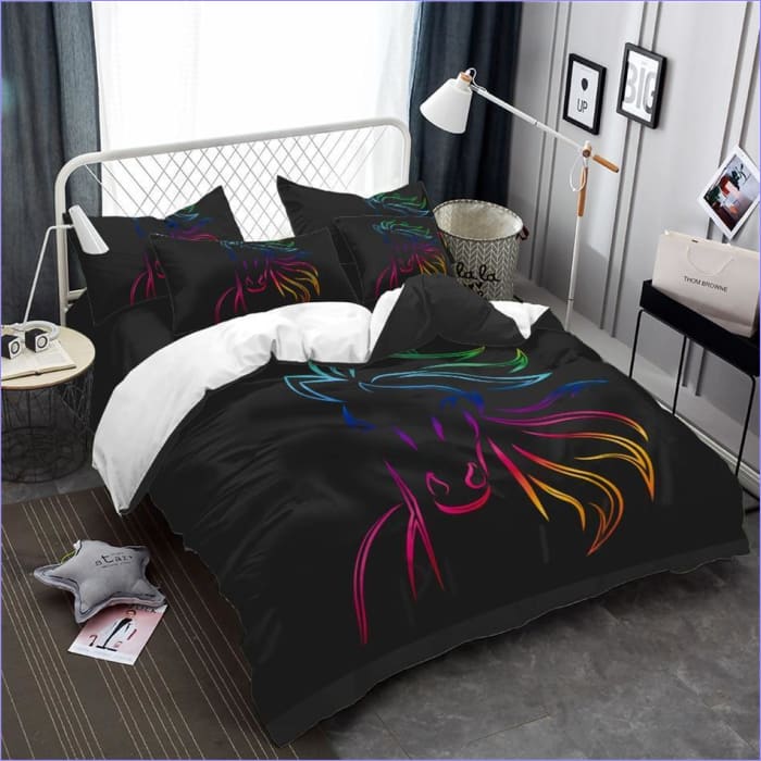 Rainbow Horse Head Duvet Cover