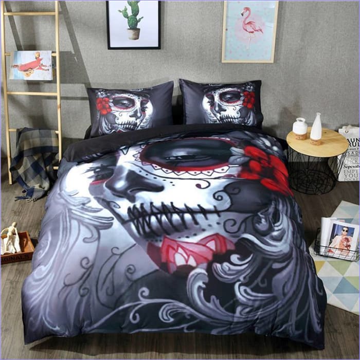 Skull Duvet Cover Woman with Makeup