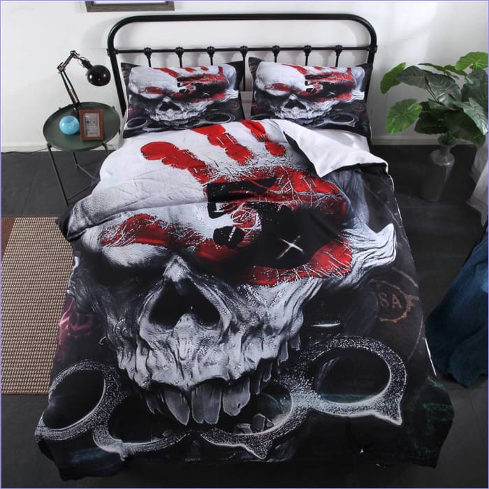 Red Hand Skull Duvet Cover