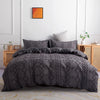 Plain Duvet Cover with Black Embroidered Geometric Patterns