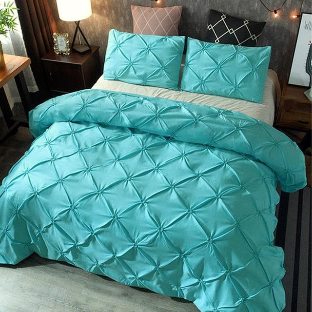 Turquoise Blue Box Pleat Plain Duvet Cover