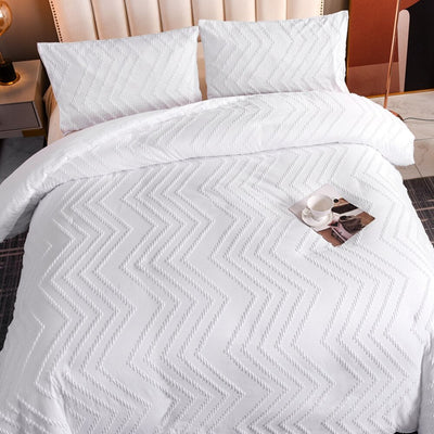 Plain Duvet Cover with White Embroidered Lines