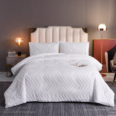 Plain Duvet Cover with White Embroidered Lines