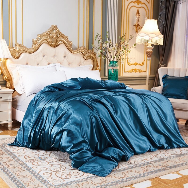 Blue Ice Silk Satin Duvet Cover