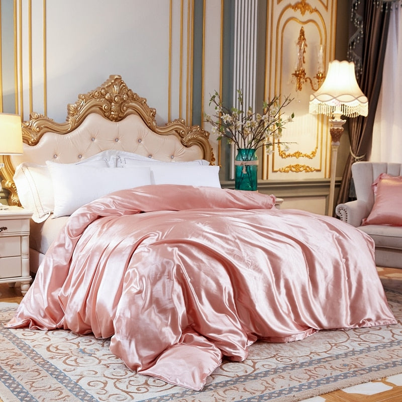 Pale Pink Ice Silk Satin Duvet Cover