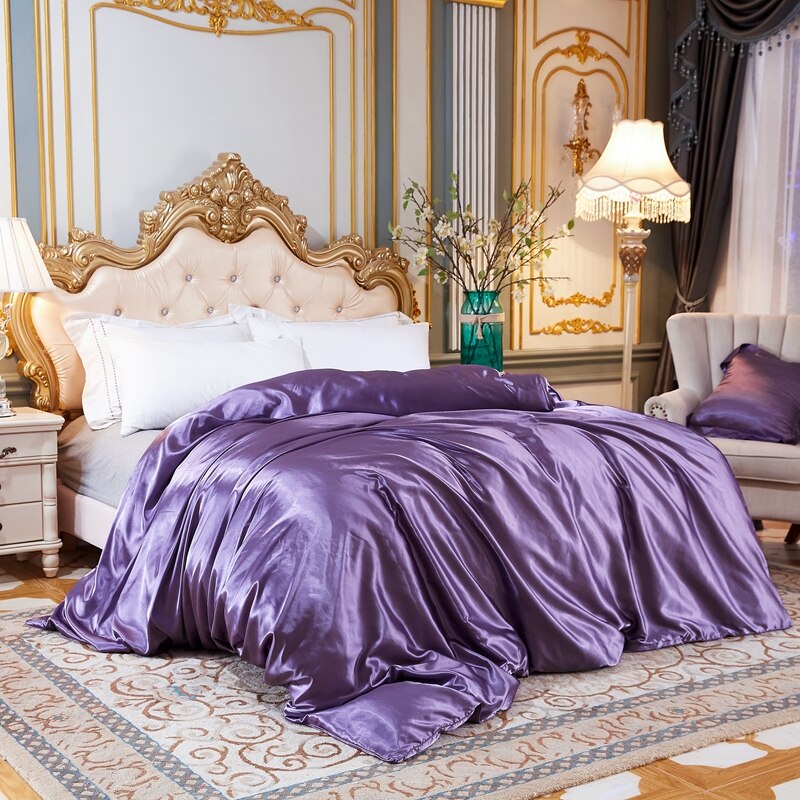 Dark Purple Ice Silk Satin Plain Duvet Cover