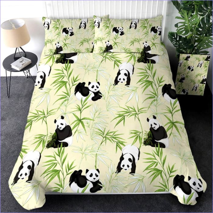 Panda Bamboo Green Duvet Cover