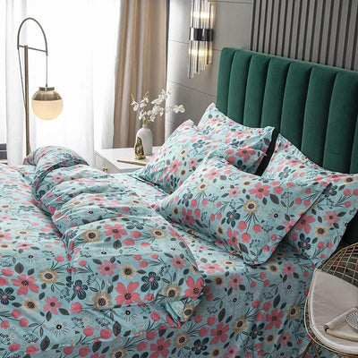 Green Duvet Cover Small Pink Flowers