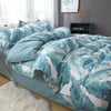 Green and White Duvet Cover Tropical Flowers