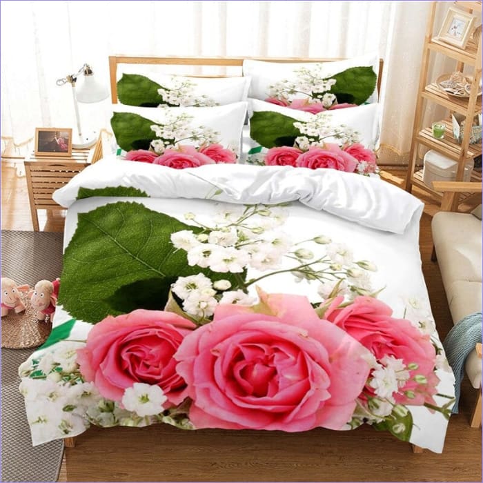 White and Pink Floral Duvet Cover