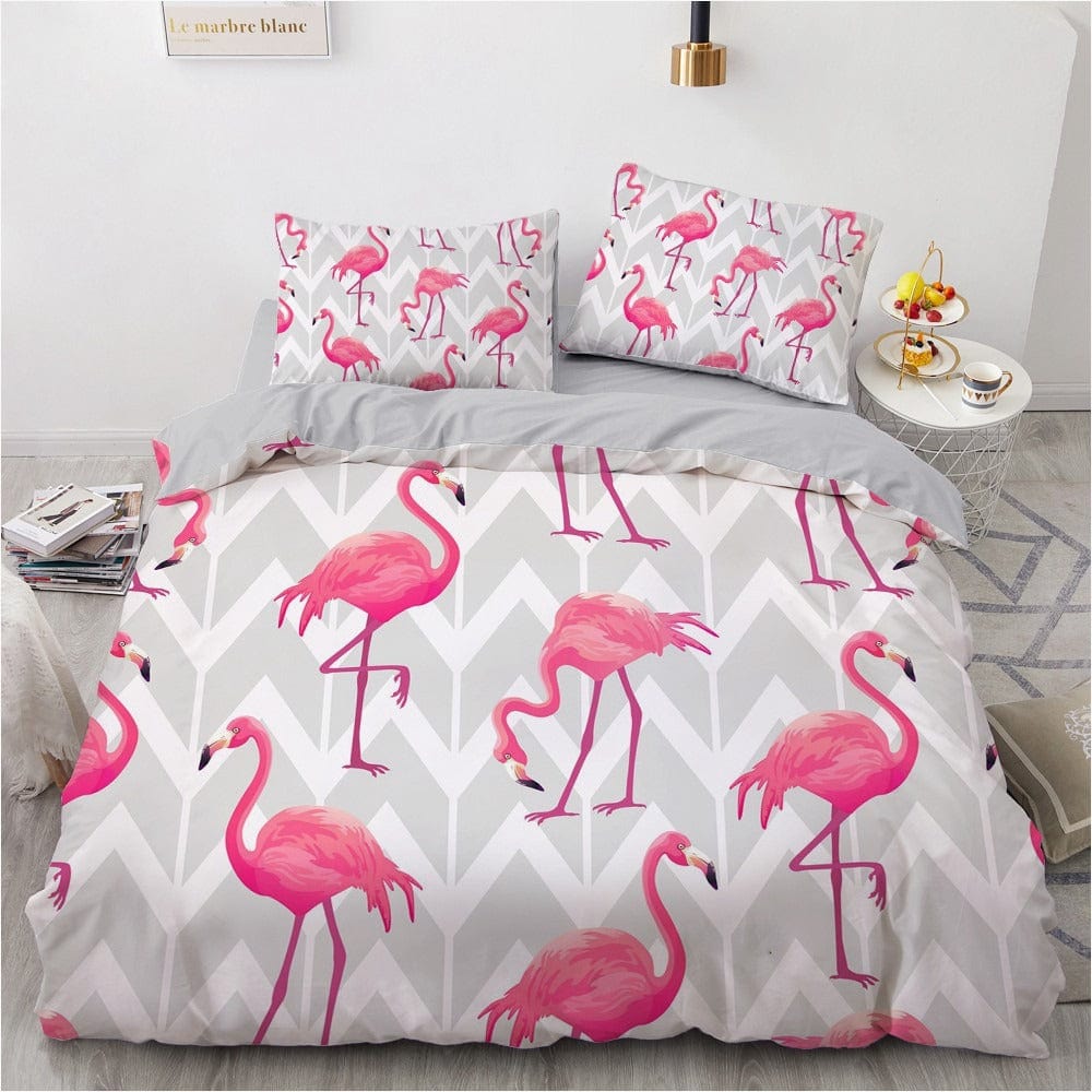 Flamingo Gray Duvet Cover Set