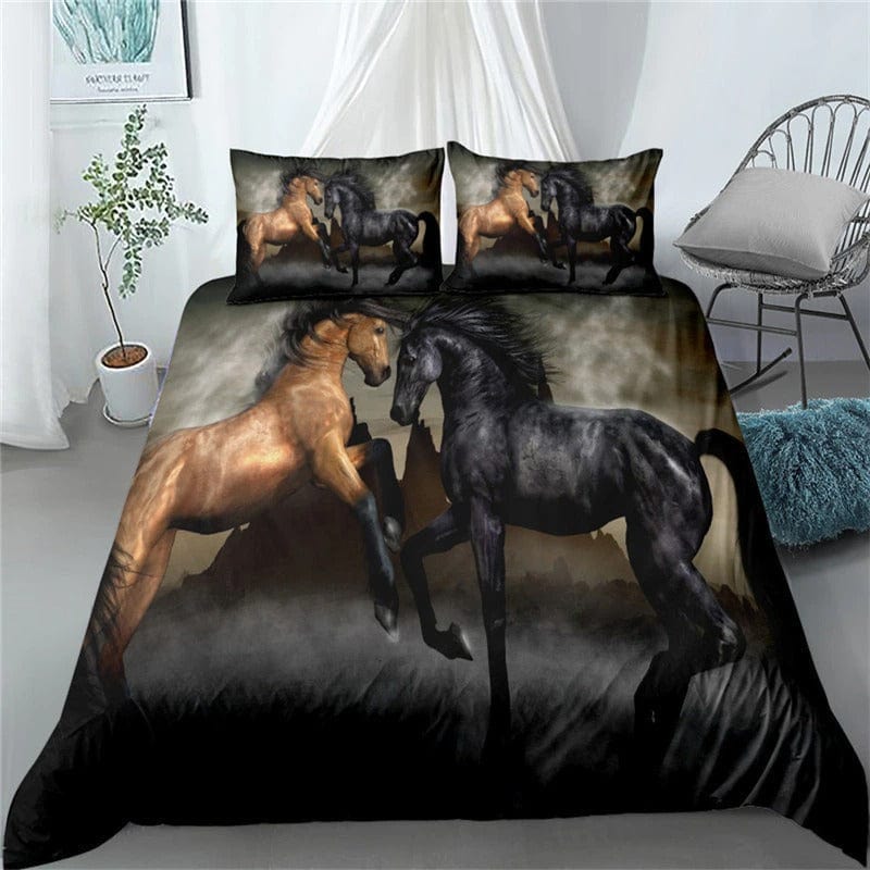 Black and Brown Horse Bed Set 1 Person